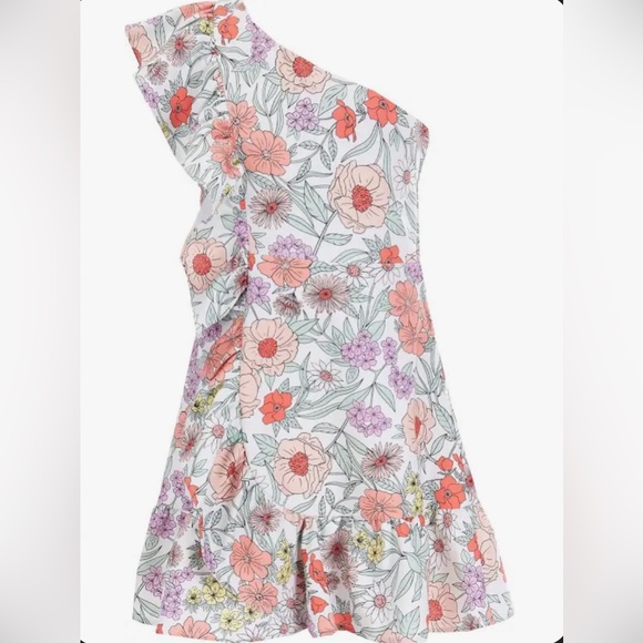 NWOT - GB Big Girls Floral Printed One-Shoulder Mini Dress - Picture 1 of 3